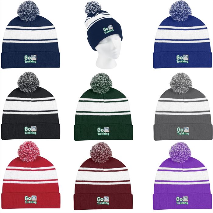 AH1097 Two-Tone Knit Pom Beanie With Cuff And Custom Imprint